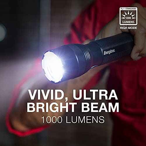 Energizer TacR-1000 Flashlight Rechargeable, Bright Rechargeable Tactical Flashlight for Emergencies and Camping Gear, Water Resistant Flashlight, USB Included