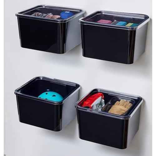 iDesign Storage Bin with Lid & Wall Mount Bracket, The Wallspace Collection ? 12" x 12" x 8", Clear Bin