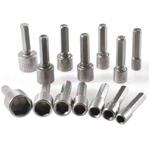 EMSTAR 14PCS Power Nut Driver Set Bit for Impact Drill, Metric Socket Wrench Screw 1/4'' Nut Driver Hex Metric & SAE Socket Wrench