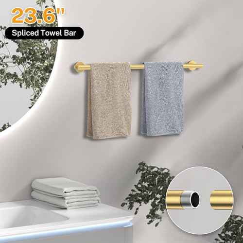 5-Piece Towel Bar Set Brushed Gold Bathroom Hardware Accessories Set Includes Multi-Purpose Toilet Paper Holder,Towel Holder Sets for Bathroom Stainless Steel Wall-Mounted 23.6in