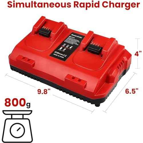 Fast Charger Replacement for Milwaukee M18 Battery Charger Station ? Dual Slot Charging Base Compatible with 18V Lithium-Ion Batteries, 48-11-1830, 48-11-1850, 48-11-1860, Smart LED Indicator