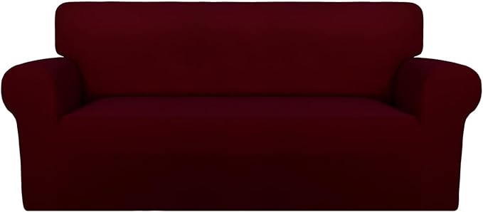 PureFit Super Stretch Sofa Slipcover – Spandex Non Slip Soft Couch Sofa Cover, Washable Furniture Protector with Non Skid Foam and Elastic Bottom for Kids, Pets (Oversized Loveseat, Wine)