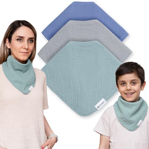 Bandana Bibs with 3 Waterproof Lining Organic Cotton Drool Bibs for Adults and Children, Adjustable Snaps