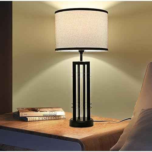 27in Tall Table Lamps for Living Room Button Control Farmhouse Rustic Table Lamps Set of 2 SideTable Lamps Black&Grey Bedroom Lamps for Bedside Nightstand End Table 2025 New