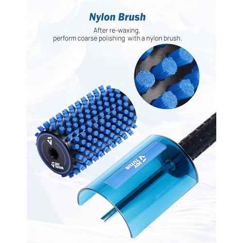 JOYTUTUS Ski Roto Brush Kit with Quick-Change Axle - 100mm Wide 3-Pack Professional Brushes (Brass, Horse Hair, Nylon) for Ski & Snowboard Waxing