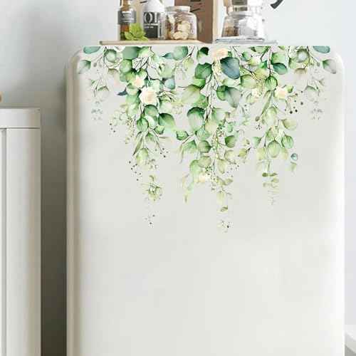 Green Plants Toilet Stickers -DIY Removable Waterproof Toilet Sticker-2 Sheets Leaves Flowers Toilet Lid Decals Self-Adhesive Plants Toilet Bathroom Cistern Decor 13.78x9.8in