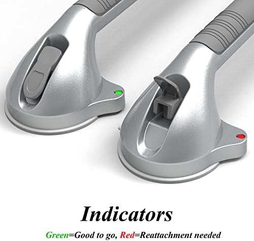 16.5inch Suction Bath Grab Bar with Indicators, Balance Assist Bathroom Shower Handle, Silver/Grey（Pack of 2）