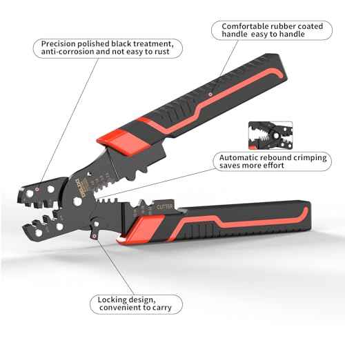 Crimping Tool with Stripper & Terminal Crimper, Multifunctional Wire Crimping Tool for AWG 28-10 Wires and 1.0-2.6 mm©÷ Cable Stripping, Perfect for Network Engineers, DIY Enthusiasts