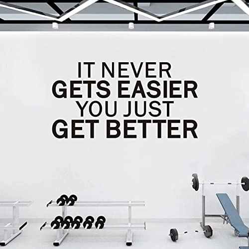VODOE It Never Gets Easier You Just Get Better Wall Stickers Inspirational Gym Wall Decals Motivational Quotes Art Vinyl Yoga Exercise Sports Positive Fitness Garage Decor 21"X11"