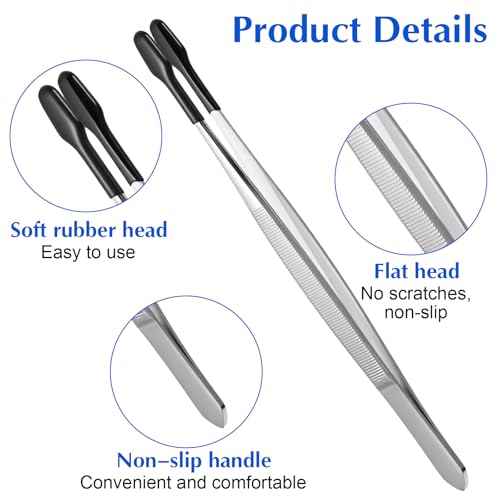2 Pcs Rubber Tipped Tweezers Forceps Silicone Coated Soft Tweezers Contact For Soft Contacts Non Marring Flat Tip Hobby Craft Tools Jewelry Coin Stamp Tongs For Stamps Coins Crafts Beads