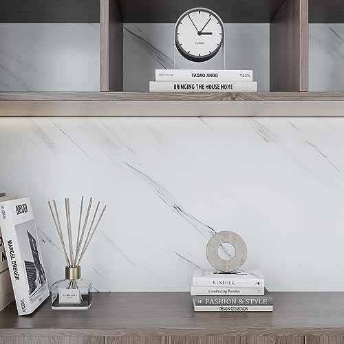 Livelynine Carrara White Marble Contact Paper Peel and Stick Countertops for Kitchen Decorations White Marble Wallpaper Self Adhesive Countertop Covering Bathroom Walls Counter Top Vinyl 15.8x78.8