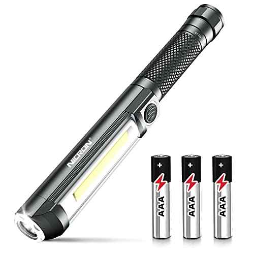 NICRON Worklight Flashlight Pocket COB Magnetic Base Work Light, 500 Lumens Inspection Pen Light 5 Modes LED Flood Beam WL15 Handheld Led Flashlight 3*AAA for Car Repair, Household and Outdoor Use