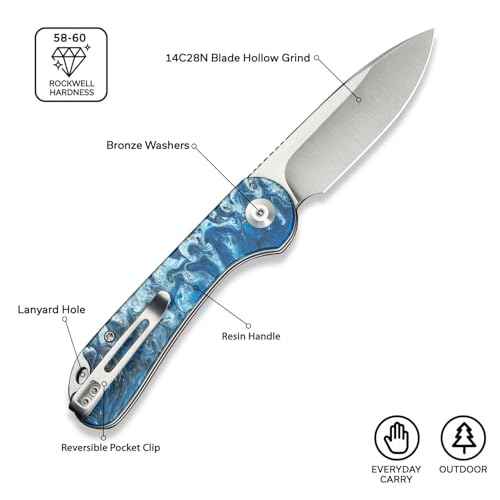 CIVIVI Elementum Slip Joint Pocket Knife for EDC, Folding Knife with 2.96" Swedish 14C28N Blade Resin Handle C18062AJ-4