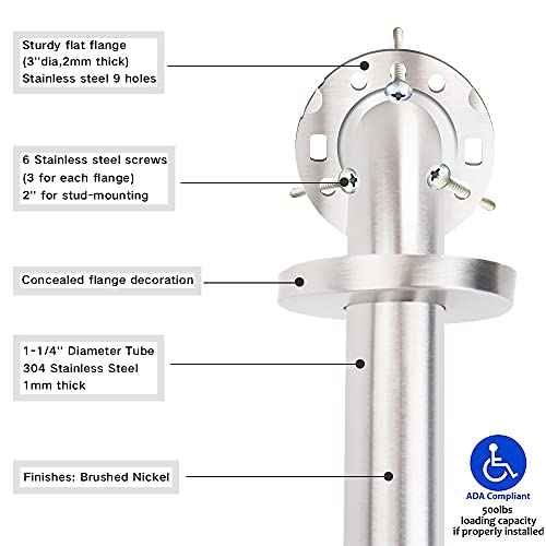 Stainless Steel Bathroom Safety Shower Grab Bar, Anti Slip Bathtubs Grab Bars,Toilet Assist Saft Handle Handrail ADA Compliant 500lbs for Handicap Elderly Senior (Brushed, 12 Inches 2 Pack)