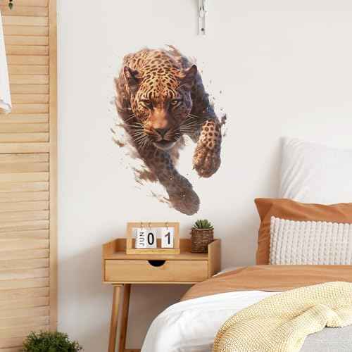 Running Leopard Wall Decals Removable Animal Vinyl Stickers for Nursery Living Room and Gym Jungle Theme Decor Peel and Stick Wall Art