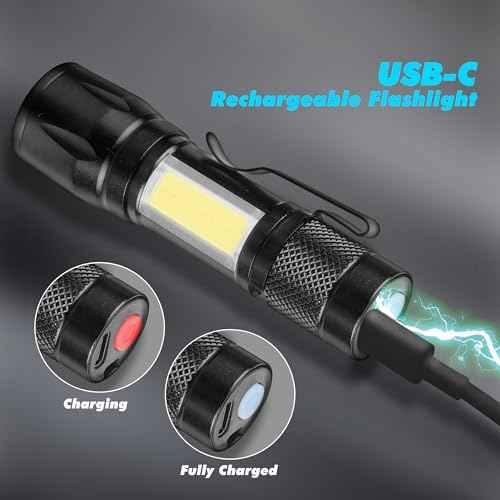 KunHe 10 Pack USB Rechargeable Mini Small LED Flashlights Bulk Camping Lantern Flashlight Bright High Lumens EDC Flash Light