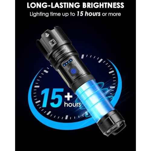 Flashlights High Lumens Rechargeable, 99000 Lumens Bright Flash Light, Powerful LED Flashlights, 15h Runtime, IPX7 Waterproof Flashlights for Home, Camping, 7 Modes