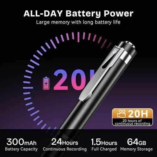 64G 1080P HD Mini Body Camera for Home Security, Pen Camera with Take Photos, Long Battery Life, Small Nanny Cam Ideal for Outdoor Indoor, Easy to Use