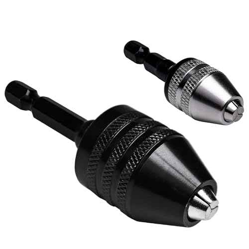 2Pcs Keyless Drill Chuck Adapter Set, 1/4" Hex Shank Quick Change (0.3-8mm) ? Fits Impact Drill & Power Tools, Carbon Steel, for Milwaukee, DeWalt, Makita (2-Piece)