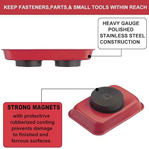 8 PCS Magnetic Trays, Include 2 PCS 11.4 X10.6Inch & 3 PCS 6 X 2.5 Inch & 3 PCS 3.6 X 2.5 Inch, Magnet Tool Tray, Magnetic Parts Tray, Red, by GENHAKON