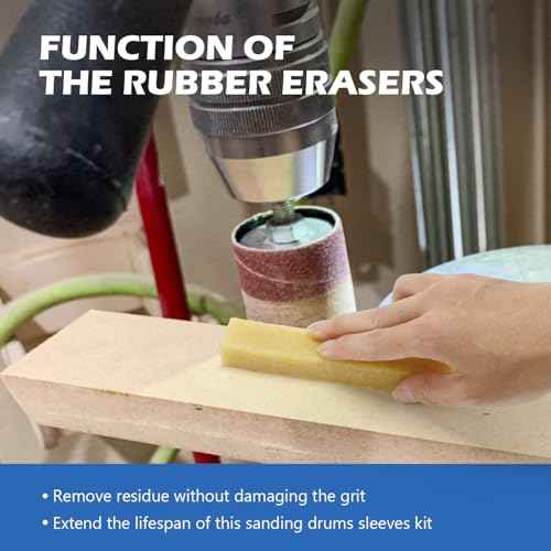2-1/2¡¯¡¯Sanding Drum and Sleeves Set with 1/4¡¯¡¯, 1/8¡¯¡¯Shank and Rubber Eraser, Drill Sanding Kit for Sanding Polishing Multiple Materials Wood Fiberglass Metal, 80, 120 Grit-21PCS