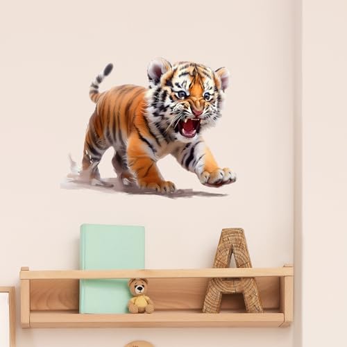 Lifelike Walking Little Tiger Wall Decal Nursery Animal Wall Sticker Removable Peel and Stick Wall Art Decor for Kid Baby Classroom Preschool Living Room Playroom Bedroom School