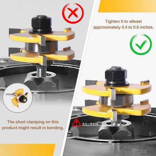 Tongue and Groove Router Bit Set of 2 Pieces, 1/4 Inch Shank, 3 Teeth Adjustable T Shape Wood Milling Cutter, 1/2Inch Cutting Depth£¬3/4Inch Stock£¬Woodworking Tools