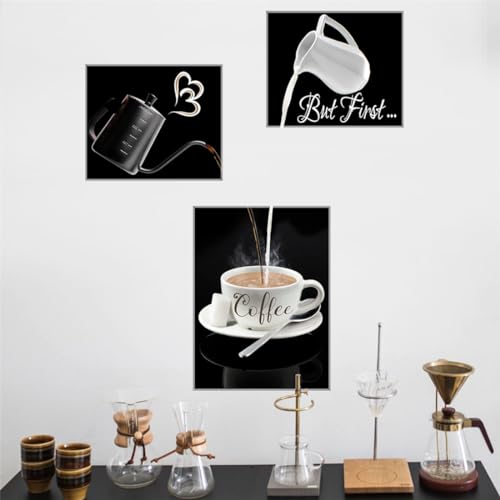 Coffee Theme Wall Decals Set, Creative Making Coffee Wall Stickers, Peel and Stick Vinyl Coffee Wall Decals, Art Decor Wallpaper for Kitchen, Home, Office, Coffee Bar, Cafe Pub, Restaurant, Set of 3