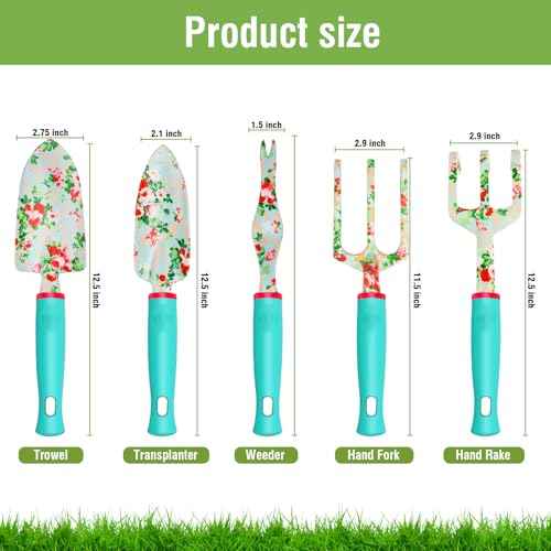 Garden Tools Set, JUMPHIGH 10 PCS Heavy Duty Gardening Tools Includes Hand Trowel Rake Weeder Pruner, Gardening Gifts for Women, Garden Kit with Tote Bag, Apron, Gloves, Kneeling Pad