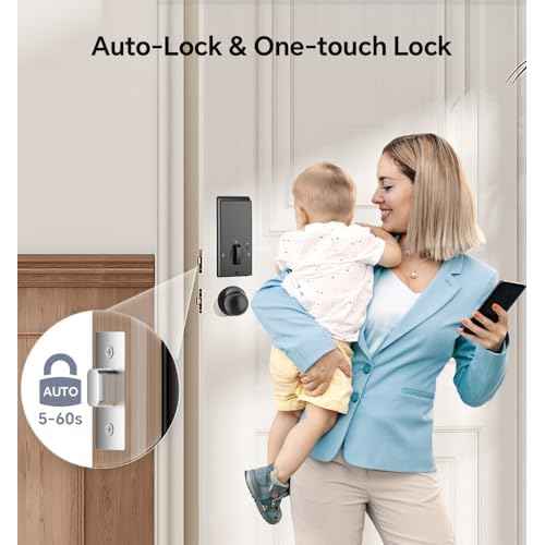 Keyless Entry Keypad Deadbolt with Handle Set, Smart Lock, Auto-Lock + One-Touch Lock, 100 Codes + Easy Install, Ideal for Airbnb/Homes/Offices, Fits U.S. Standard Front Doors, Satin Nickel