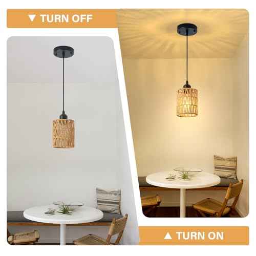 3 Pack Rattan Chandelier Pendant Lights Kitchen Island,Farmhouse Boho Chandeliers Adjustable Height Hanging lamp for Dining Room,Kitchen Ceiling Light Fixtures with Hand Woven Wicker Lampshade