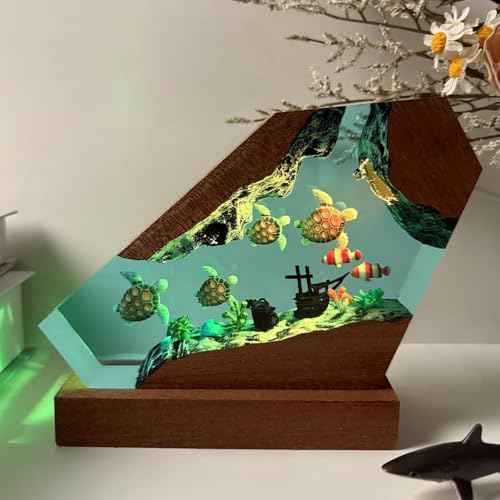 Sea Turtle Ocean Resin Lamp - Handmade Resin Night Light with USB Port, Variable Lights, Sea Turtle Gifts for Women and Men, Ocean Enthusiast Collectibles, Unique Birthday Gifts for Him & Her (6"x4")