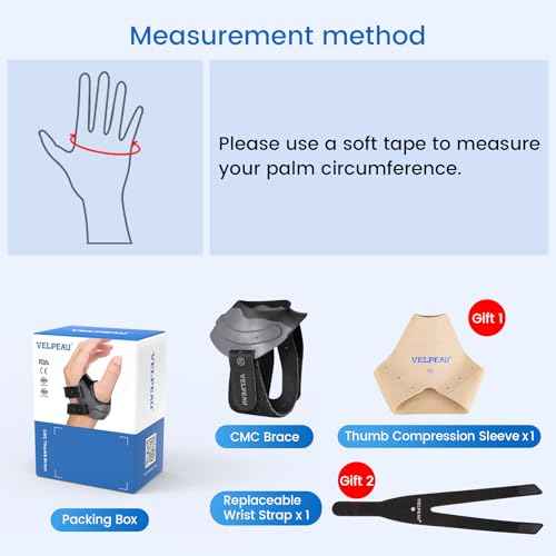 Velpeau CMC Thumb Brace for Osteoarthritis - with Shape-memory Restriction Splint, CMC Joint Stabilizer, Basal Thumb Arthritis Pain Relief and Support for Women and Men (Black, Left Hand, Medium)