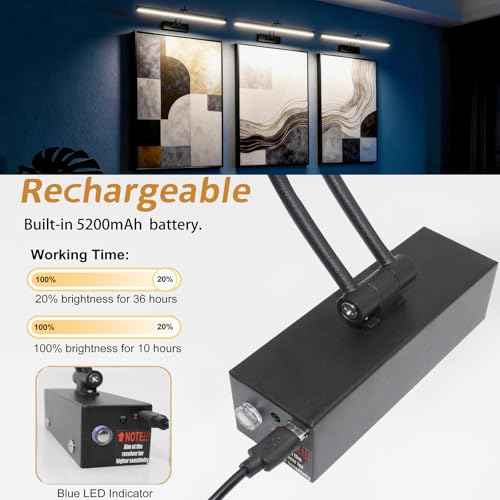 3 Pack Picture Lights for Wall Battery Operated, 16 inch Wireless Art Lighting for Painting, 6 Colors Picture Frame Lights with Remote, Dimmable 5200mAh Gallery Light, Black