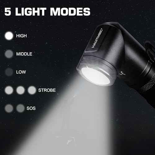 HAUTMEC 1400 Lumen Rechargeable Flashlights LED EDC Flashlight with 90 Degree Flashlight Swivel Head 5 Modes Pocket Flashlights Magnetic Base for Camping, Working, Outdoor, Hiking, Emergency