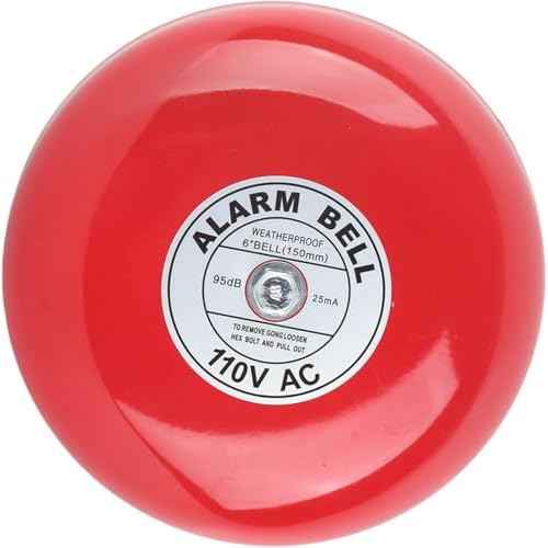 CB-6B 95dB 5.9in Electric Round Fire Alarm Bell, Aluminum Base for School, Home, and Factory Security Ideal for Elevators, Industrial, and Construction Applications (AC 110V)