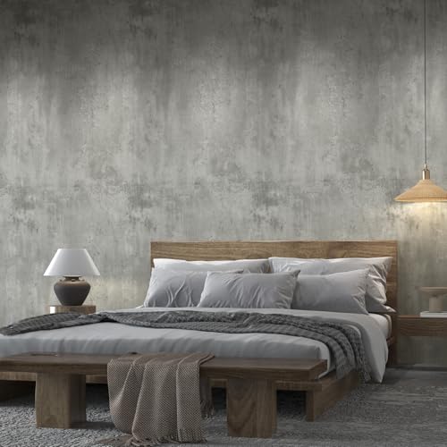 12"x79" Light Grey Concrete Wallpaper Peel and Stick 3D Gray Faux Cement Textured Contact Paper Self-Adhesive Waterproof Vinyl Matte Modern Industrial Wall Paper for Bedroom Bathroom Kitchen