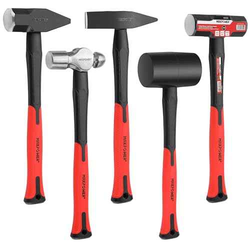MAXPOWER 5-Piece Hammer Set - 3LB Sledge & Cross Peen, 500g Chipping, 32oz Ball Peen & 24oz Rubber Mallet