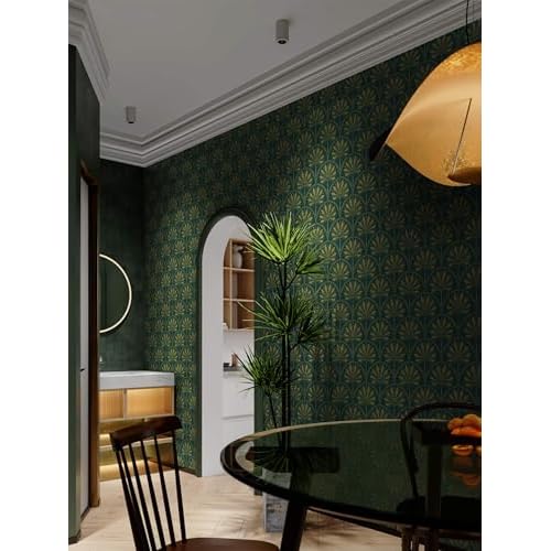 Heroad Dark Green Peel and Stick Wallpaper Tropical Wallpaper Green and Gold Contact Paper for Bedroom Living room Removable Self-Adhesive for Cabinets Shelf Liner Vinyl Roll Self Adhesive 78.7"x17.3"