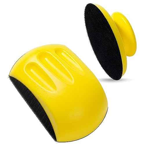 5 Inch Hand Sanding Block Hook and Loop Sanding Block 2 PCS Round and Mouse Hand Sanding Blocks Foam Sanding Blocks Auto Body Hand Sanders for Wood Mouse Sanding Pad Sandpaper Holder