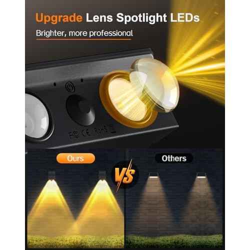 Super Long Lasting Solar Fence Lights, Dual Solar Panels, Better for Winter and Rainy Days, Outdoor Waterproof, High Brightness Solar Lights for Stair,Step,Yard,Patio,Backyard,Wall (8 Pack)