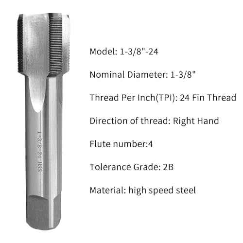 1-3/8"-24 Tap UNS Right Hand Straight Flute Thread Tap Machine Tap Nominal Diameter 1-3/8" Thread Per Inch 24 Fin Thread Tolerance Grade 2B Tapping Thread High Speed Steel HSS