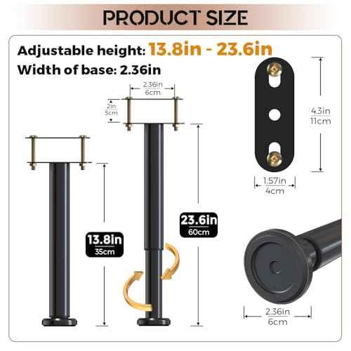 4Pcs Bed Frame Support Leg, Adjustable 13.8" to 23.6", Increase Under-Bed Storage Space, Extra Sturdy Steel Bed Risers with Wider Rubber Base, More Stable, for King/Queen Bed