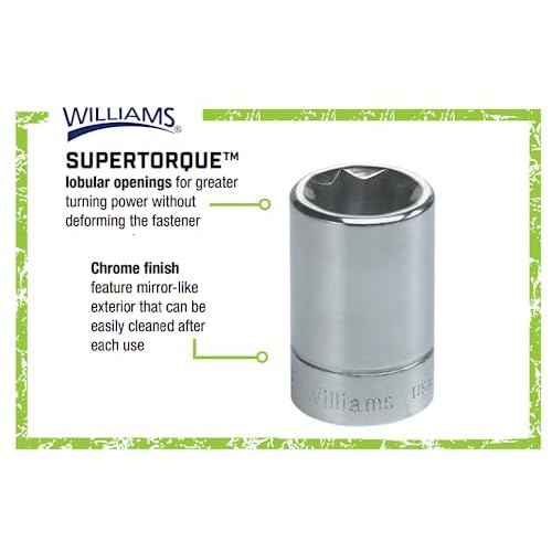 Williams JHWBD-816 SuperTorque 3/8-Inch Drive Shallow 8 Point 1/2-Inch Socket with Lobular Openings, Chrome Finish