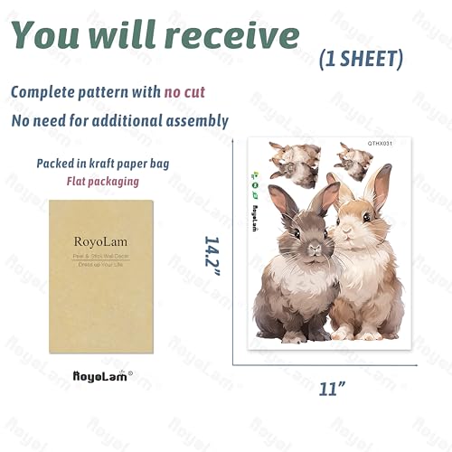 Cute Two Bunnies Wall Decal Nursery Animal Rabbits Wall Sticker Removable Peel and Stick Wall Art Decor for Kid Baby Classroom Preschool Living Room Playroom Bedroom School