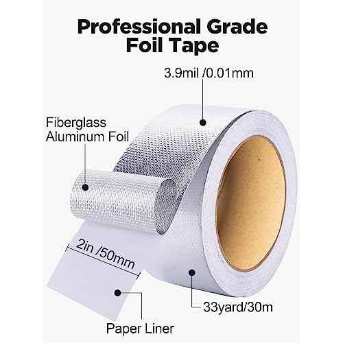 NEZUIBAN Aluminum Foil Fiberglass Tape, HVAC Heat Resistant Tape,2 Inches x 100 Feet