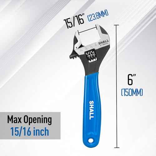SHALL 6 Inch Adjustable Wrench, Cr-V Steel Spanner with Cushion Grip, Wide Jaw Black Oxide Wrench with Laser-etched SAE Scales for Home, Garage, Workshop and DIY