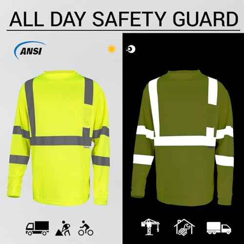 3Pack Hi Vis Class 3 Reflective Safety Shirt - Long Sleeve Work T-Shirt