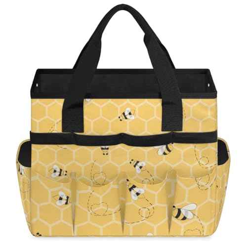 Honeycomb Garden Tool Bag Tote, Oxford Tool Bags Heavy Duty, Portable Gardening Tool Storage with Pockets & Handle,Multi-Pocket Tool Organizer Bag for Outdoor Garden Lawn Yard