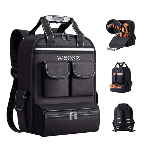 Tool Backpack for Men 18 Inch Heavy Duty Waterproof Multiple Pockets Tool Bag Organizer with Shoulder for Electrician Mechanics HVAC Engineer